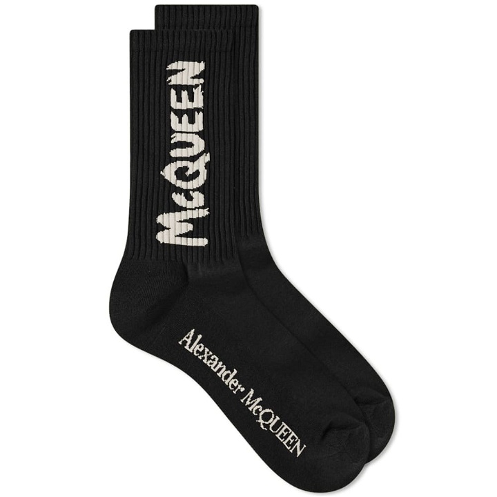 Photo: Alexander McQueen Men's Graffiti Logo Sock in Black/Ivory