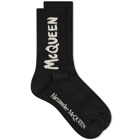 Alexander McQueen Men's Graffiti Logo Sock in Black/Ivory