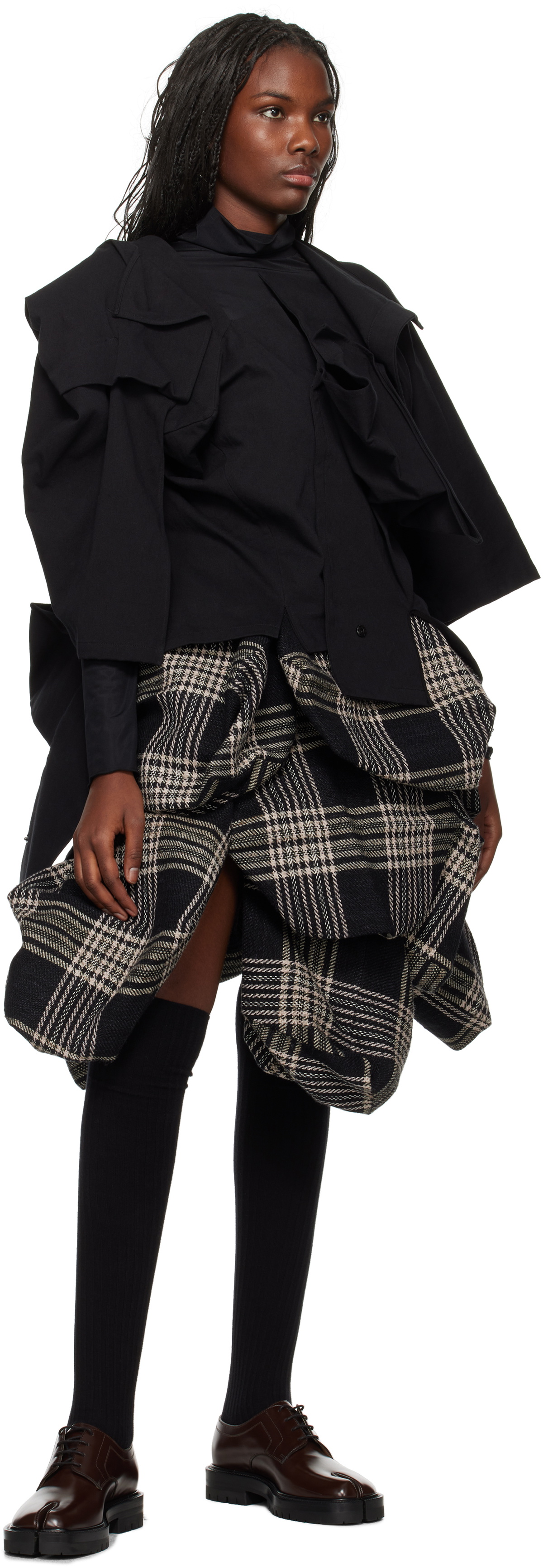 YOHJI YAMAMOTO Navy 3D Paneled Box Detail Midi Skirt