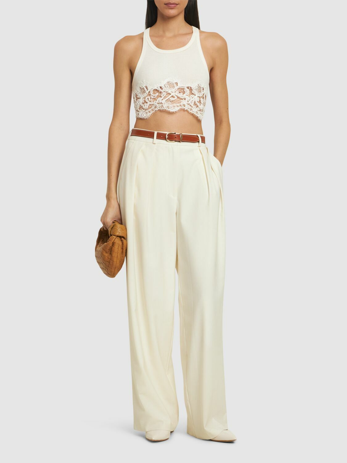ERMANNO SCERVINO Cotton Blend Crop Top with Lace Ermanno Scervino