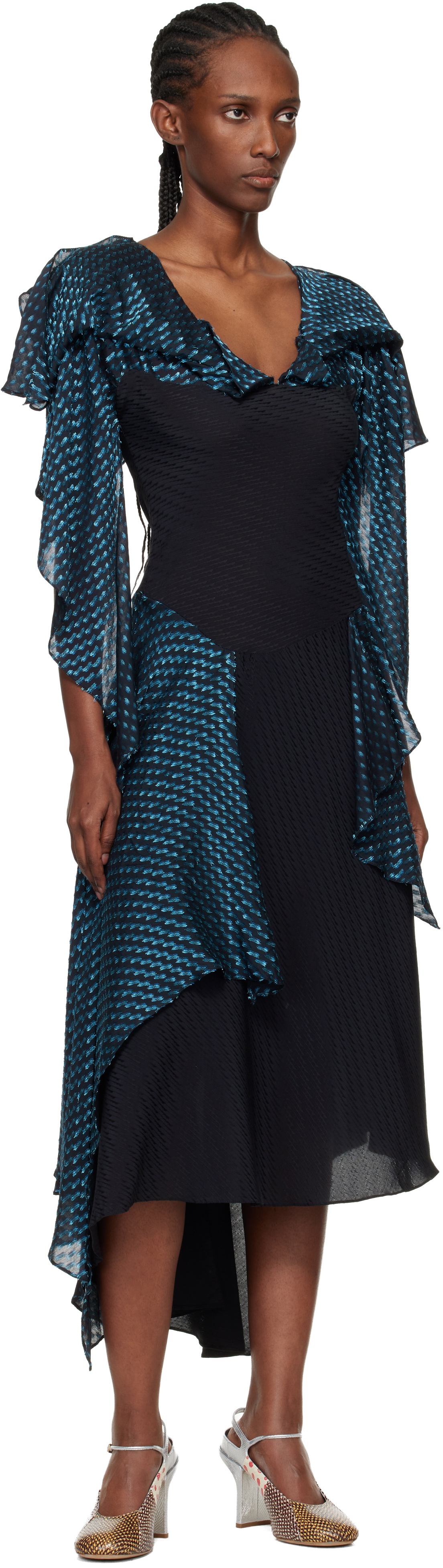 Kiko Kostadinov Black & Blue Plexus Midi Dress