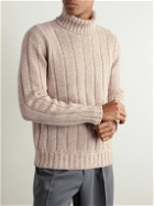 Tod's - Logo-Appliquéd Ribbed Wool-Blend Rollneck Sweater - Neutrals