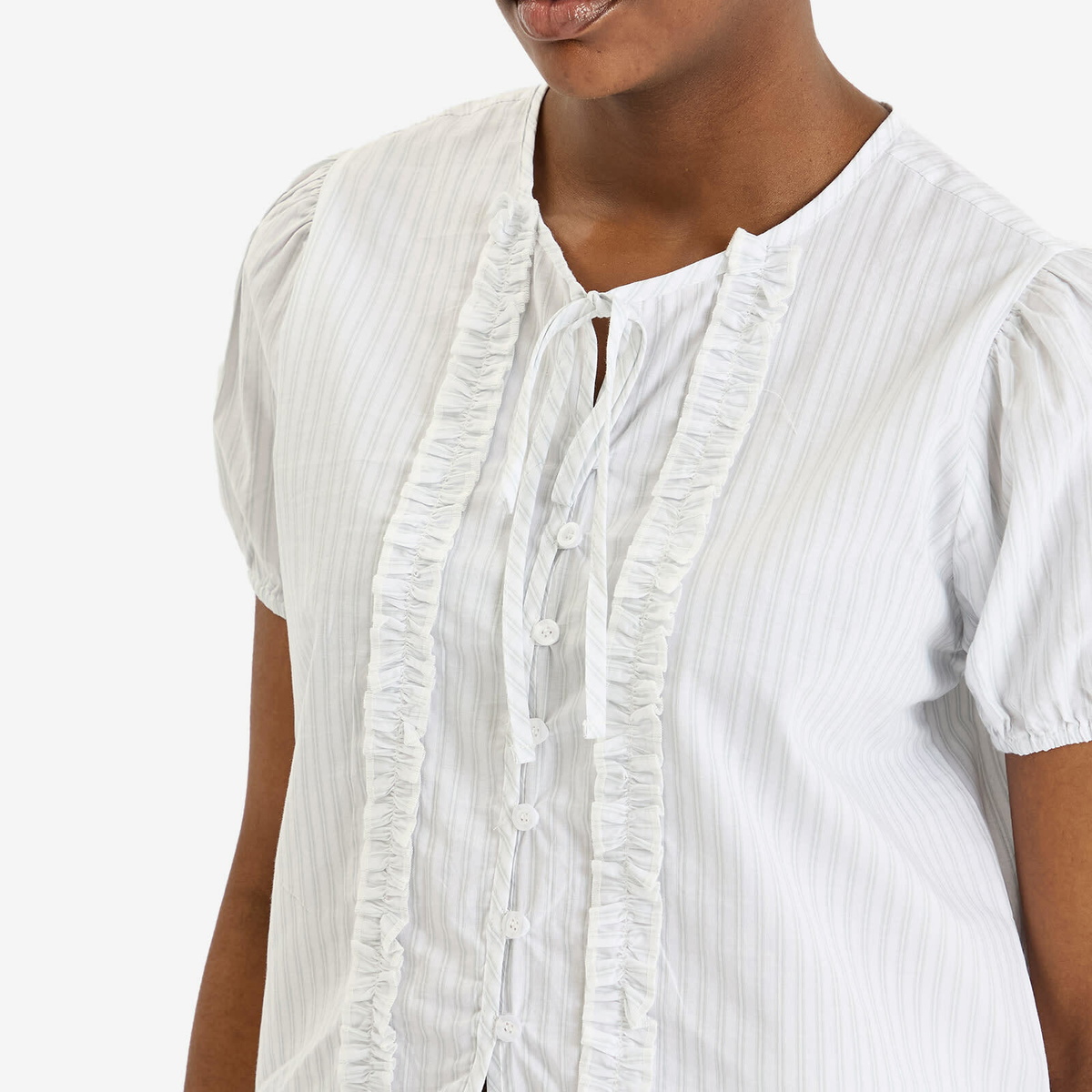Deiji Studios Women's Double Frill Top in Sage Stripe
