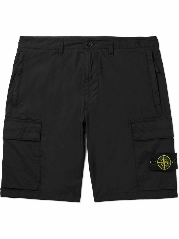 Photo: Stone Island - Straight-Leg Logo-Appliquéd Cotton-Blend Canvas Cargo Shorts - Black