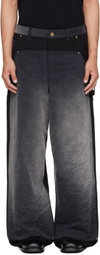 Khoki Black Vintage-Effect Work Trousers
