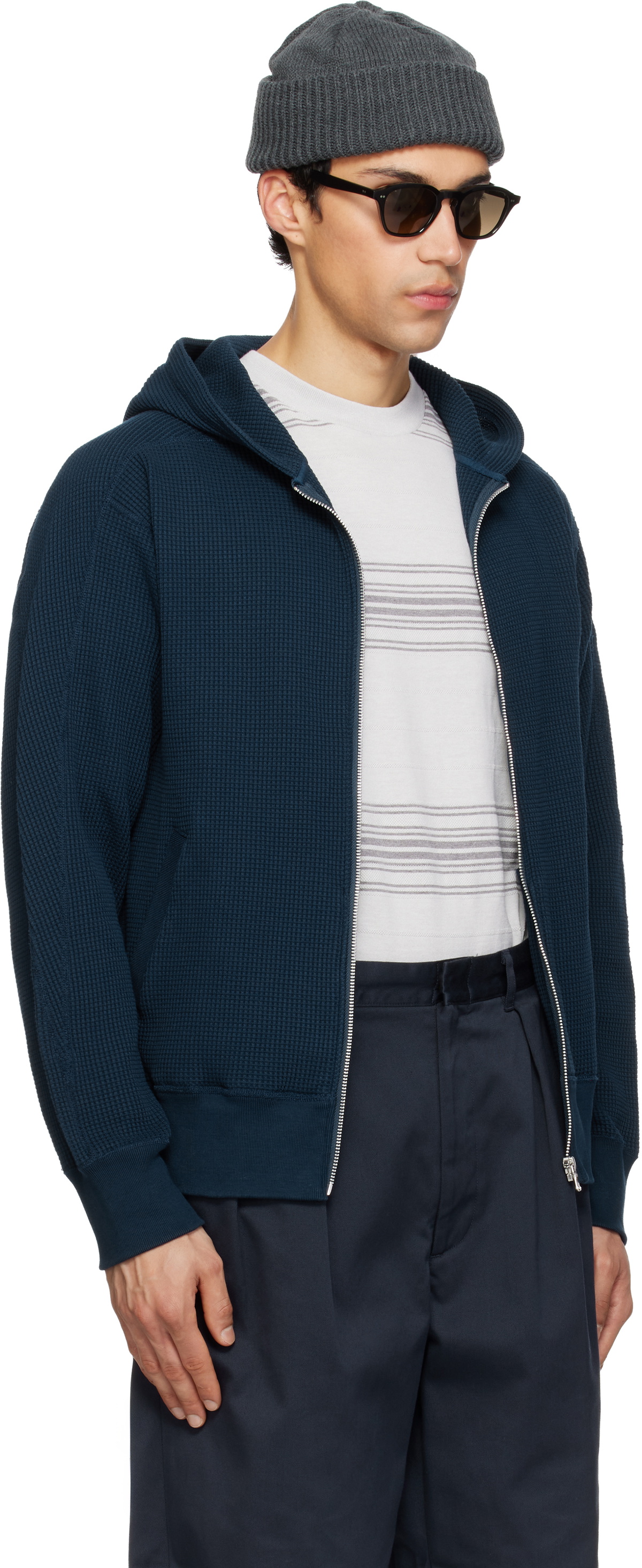 nanamica Navy Zip-Up Thermal Hoodie