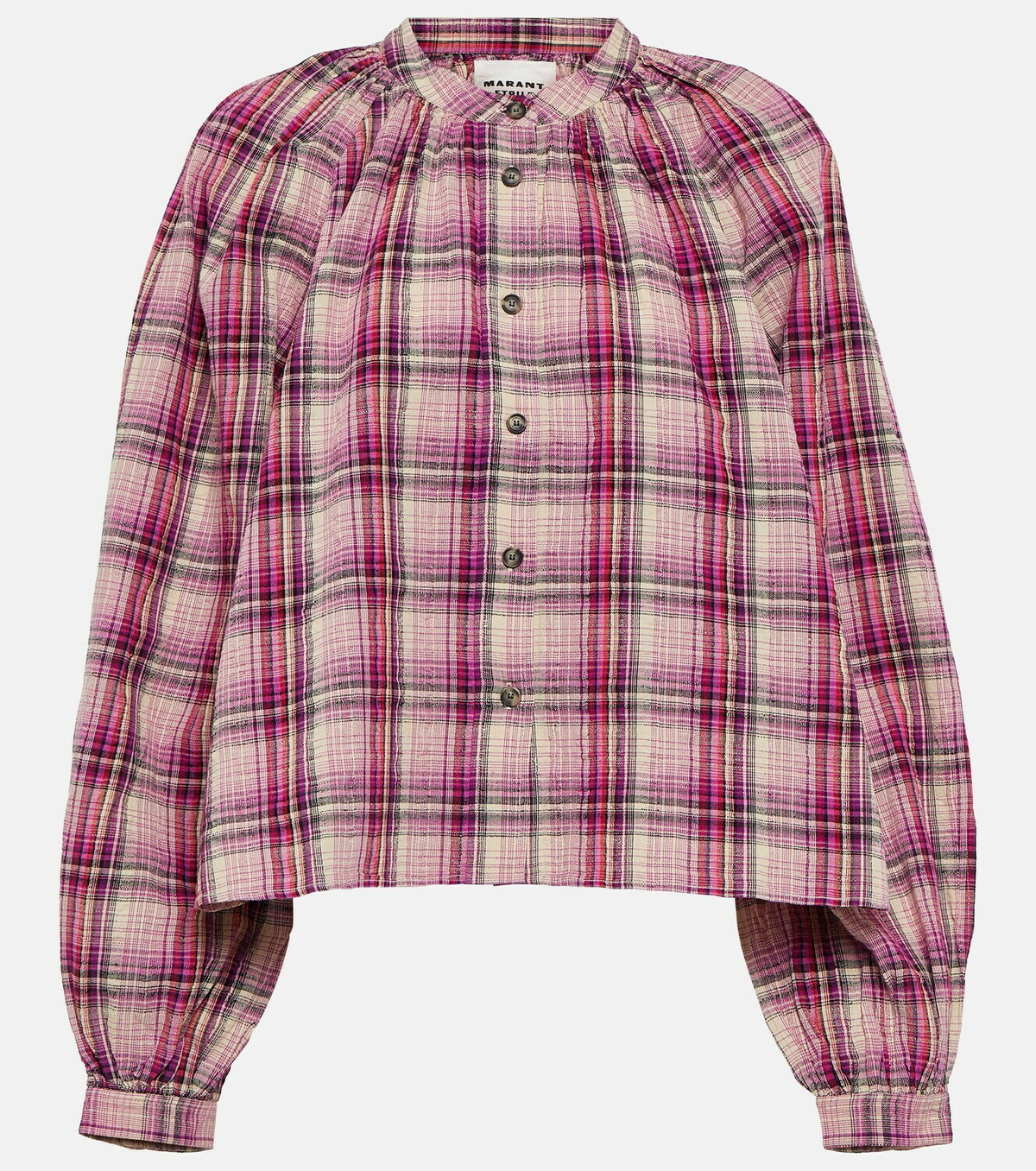 MARANT ÉTOILE ピンク　チェック　フリル　シャツ　美品 Marant Etoile Checked cotton and linen shirt Isabel Marant