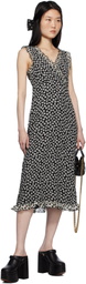 Anna Sui Black Daisy Pucker Midi Dress