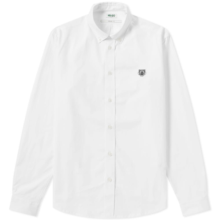 Photo: Kenzo Tiger Logo Twill Button Down Shirt White