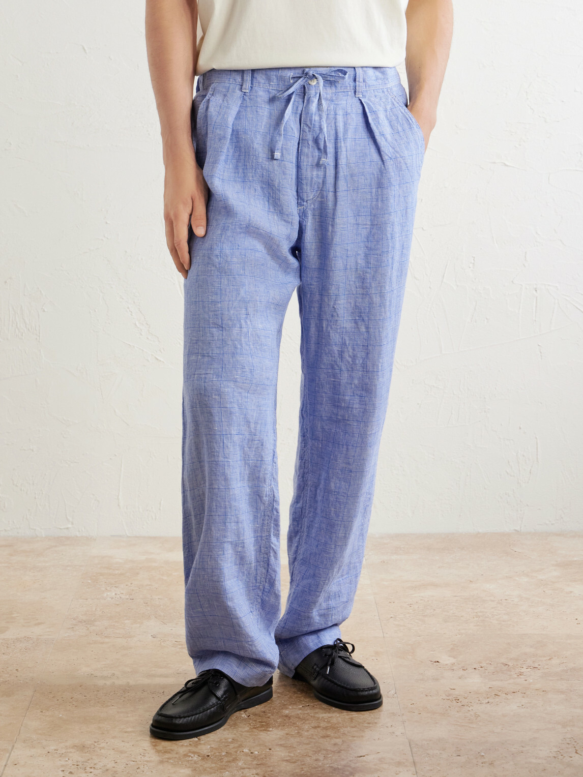 Polo Ralph Lauren - Wide-Leg Checked Woven Linen Trousers - Blue