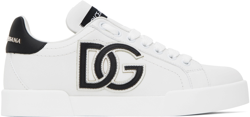 Dolce & Gabbana White & Black Portofino Low Sneakers