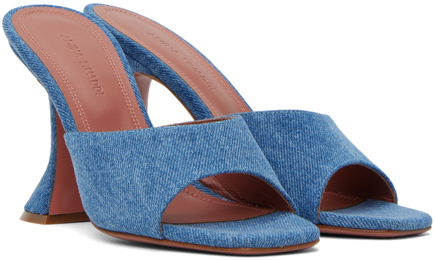 Amina Muaddi Blue Lupita Denim Heeled Sandals Amina Muaddi