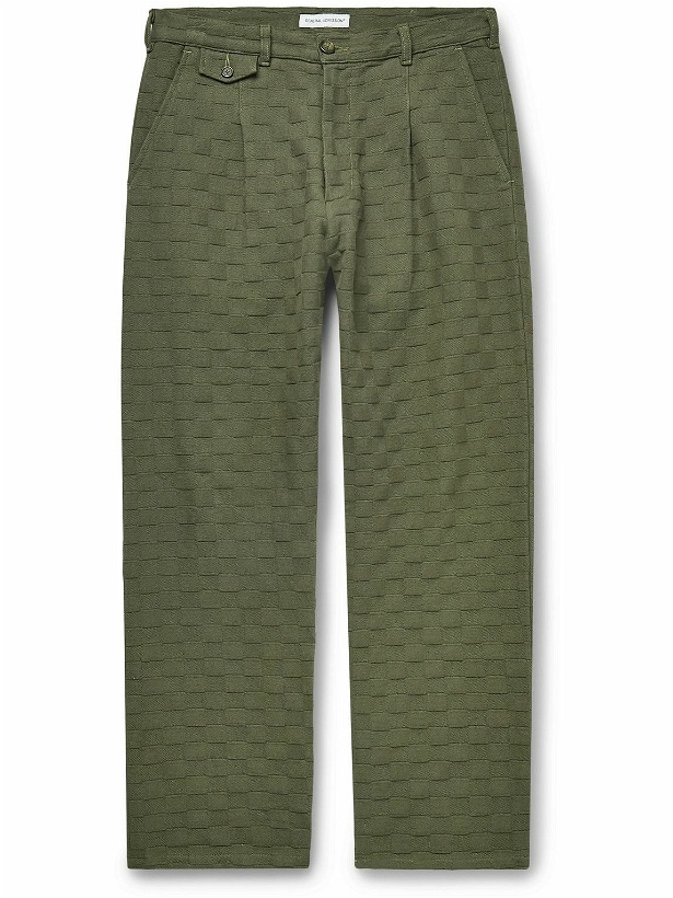 Photo: GENERAL ADMISSION - Straight-Leg Pleated Checked Cotton-Twill Jacquard Suit Trousers - Green