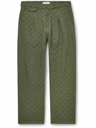 GENERAL ADMISSION - Straight-Leg Pleated Checked Cotton-Twill Jacquard Suit Trousers - Green