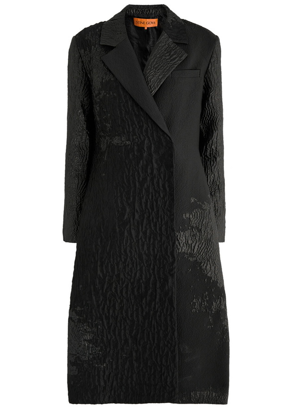 Photo: Stine Goya Panelled Metallic Cloque Coat Black