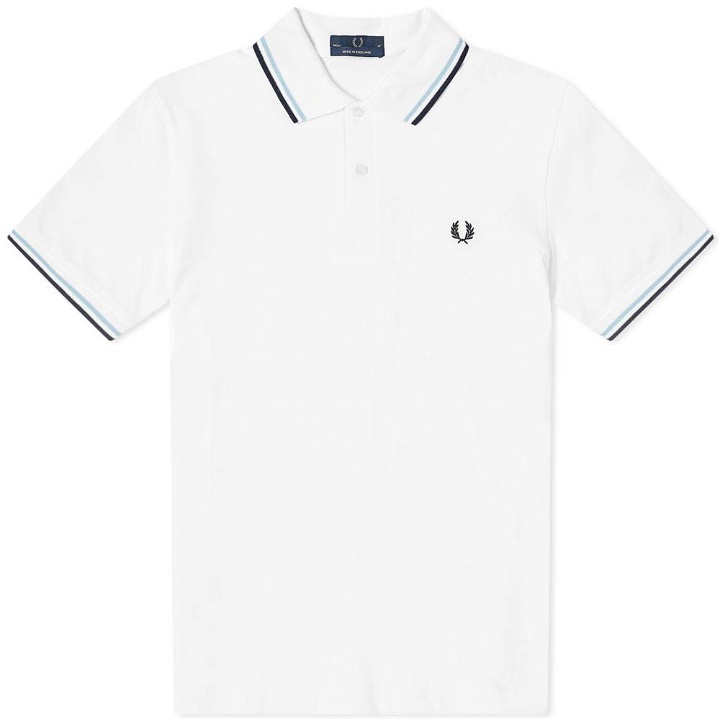 Photo: Fred Perry Original Twin Tipped Polo White, Ice & Navy