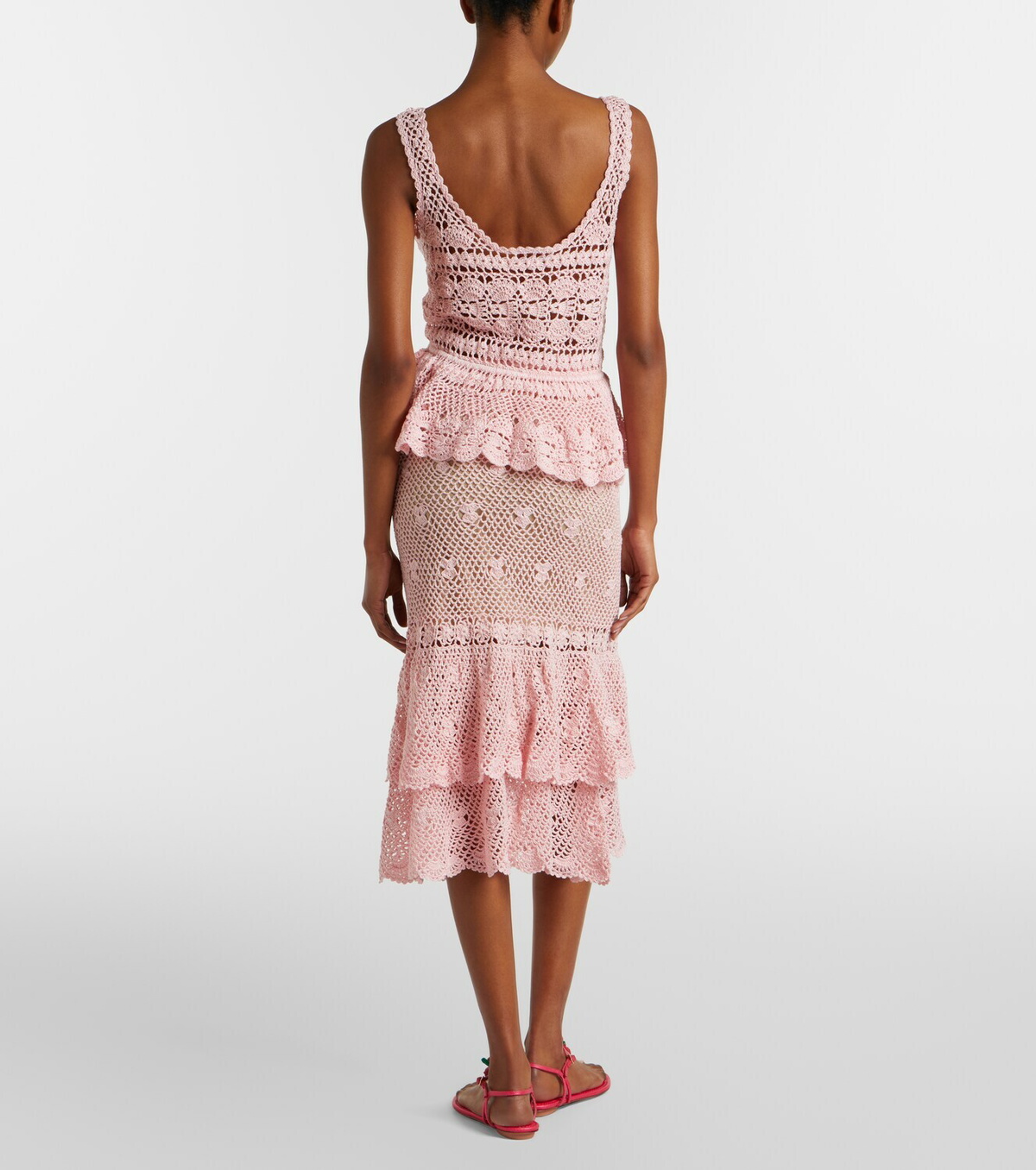 Anna Kosturova Florence crochet ruffled cotton midi skirt