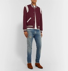 SAINT LAURENT - Leather-Trimmed Virgin Wool-Blend Bomber Jacket - Burgundy