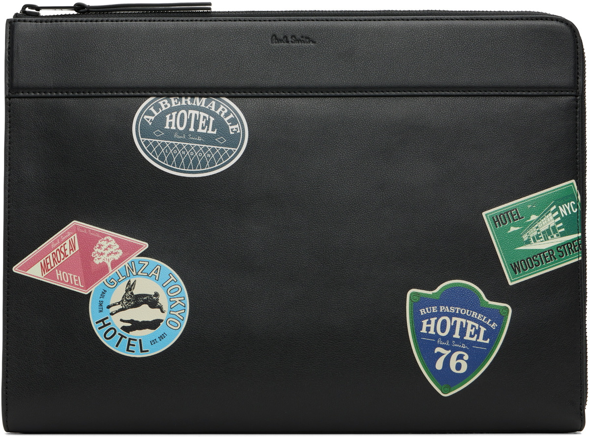 Paul Smith Black 'Hotel Stickers' Document Case