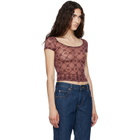 Marine Serre Burgundy Moonogram Mesh Flock T-shirt
