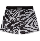 TOM FORD - Velvet-Trimmed Zebra-Print Stretch-Silk Satin Boxer Shorts - Gray