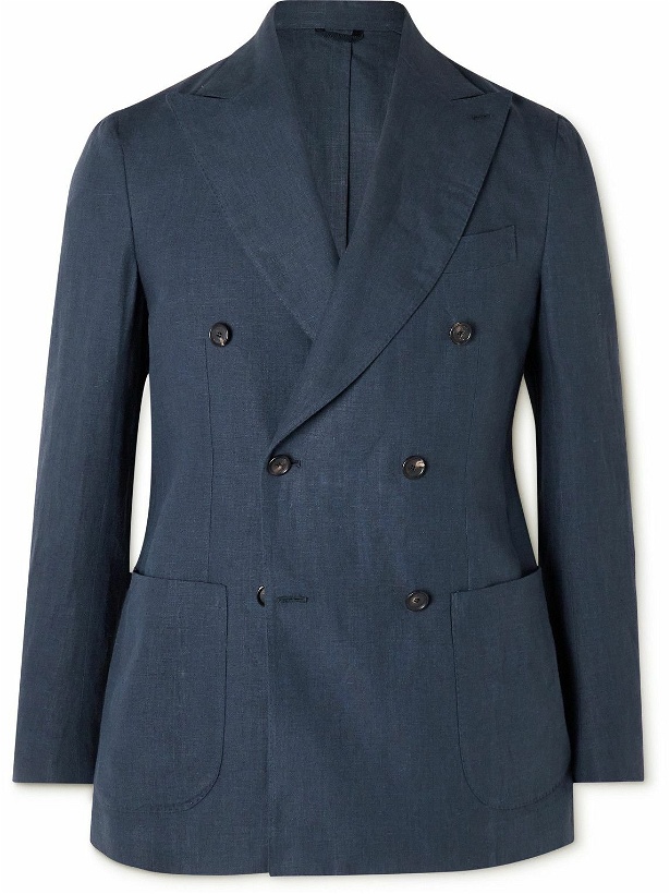 Photo: De Petrillo - Double-Breasted Linen Suit Jacket - Blue