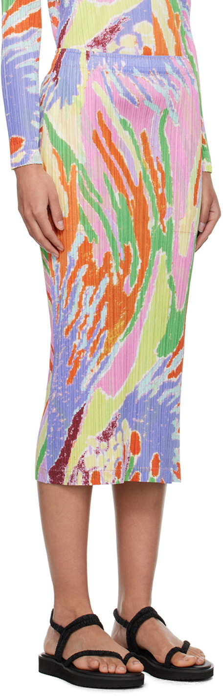 Pleats Please Issey Miyake Multicolor Frosty Forest Midi Skirt