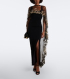 Là Fuori Floral sequined caped gown