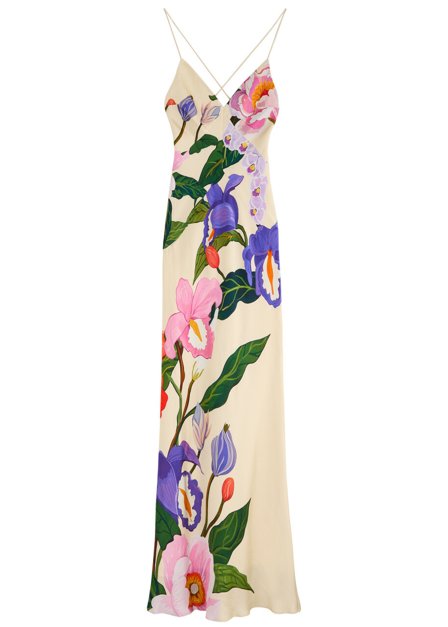 Borgo DE Nor Olive Floral-print Satin Maxi Dress Multicoloured