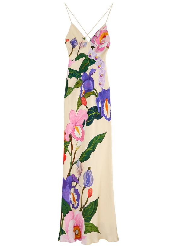 Photo: Borgo DE Nor Olive Floral-print Satin Maxi Dress Multicoloured