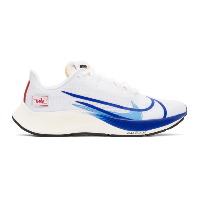 Photo: Nike White and Blue Air Zoom Pegasus 37 Sneakers