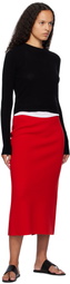 AURALEE Red Heavy Milano Rib Knit Midi Skirt