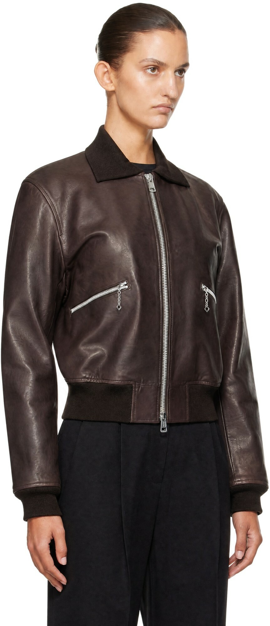 OUR LEGACY Brown Mini Leather Bomber Jacket