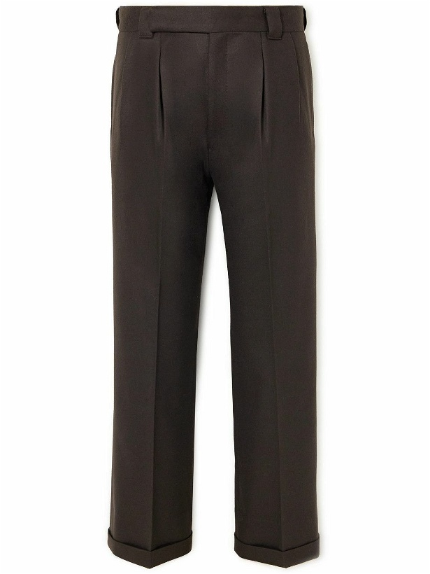 Photo: Kaptain Sunshine - Throwing Fits Straight-Leg Pleated Wool Suit Trousers - Brown