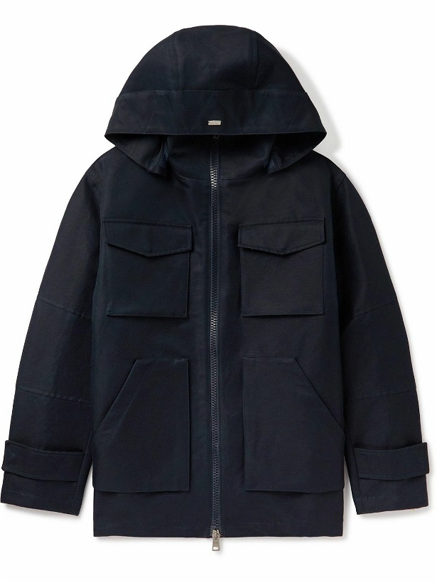 Photo: Herno - Cotton and Linen-Blend Canvas Hooded Jacket - Blue