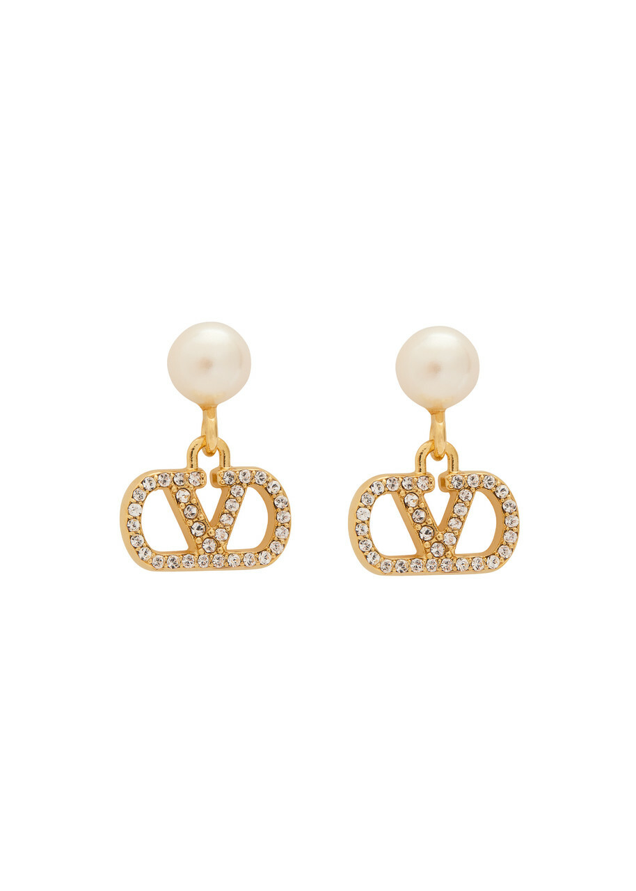Valentino Garavani Vlogo Swarovski Pearl and Crystal-embellished Earrings - Gold - One Size