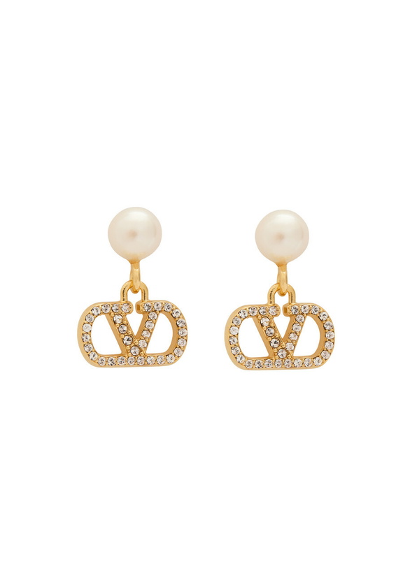 Photo: Valentino Garavani Vlogo Swarovski Pearl and Crystal-embellished Earrings - Gold - One Size