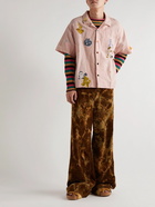 Story Mfg. - Greetings Camp-Collar Printed Embroidered Cotton and Linen-Blend Shirt - Pink