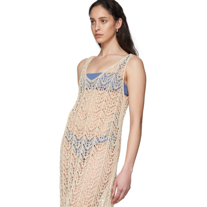 jil sander crochet dress Jil Sander Crochet-Flower Fringe Knit Sleeveless Midi Dress