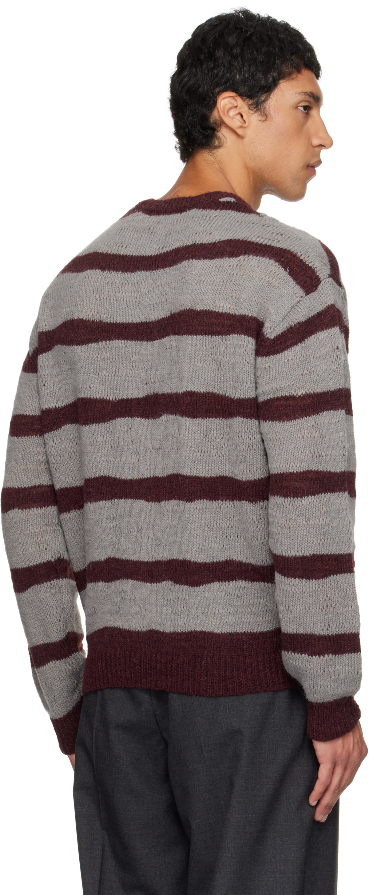COOR Gray & Burgundy Hairy Stripe Knit Sweater