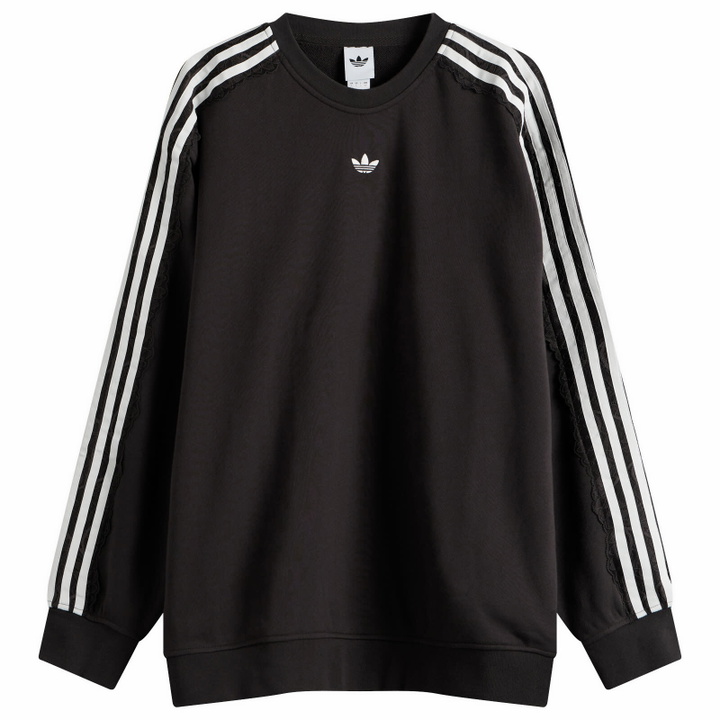 Photo: Adidas Women's Lace 3 Stripe Crew Sweatshirt in Night Brown