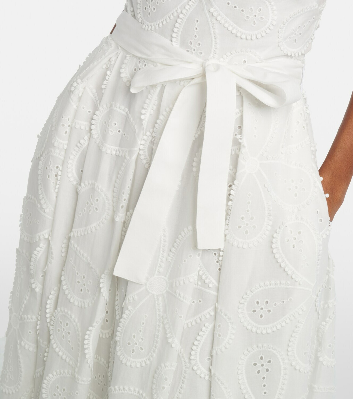 Elie Saab Embroidered belted cotton-blend midi dress