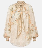 Camilla Embellished floral tie-neck silk-blend blouse