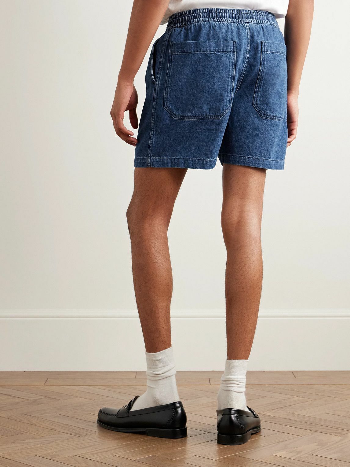 Drake's - Slim-Fit Straight-Leg Stone-Washed Denim Drawstring Shorts - Blue