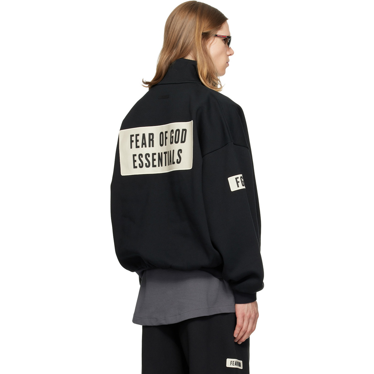 Fear of God ESSENTIALS Black Logo Patch Track Jacket