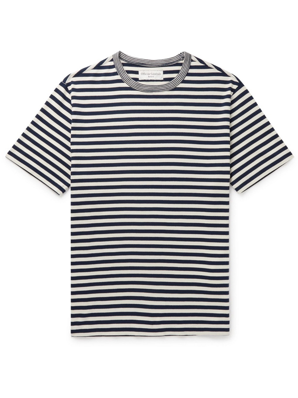 Photo: OFFICINE GÉNÉRALE - Garment-Washed Striped Cotton-Jersey T-Shirt - Blue