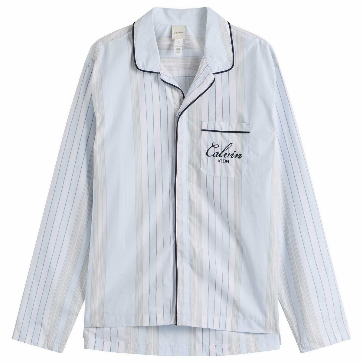 Calvin Klein Men's Poplin Script Button Down Pyjama Top in Crest Stripe/Ice Castle