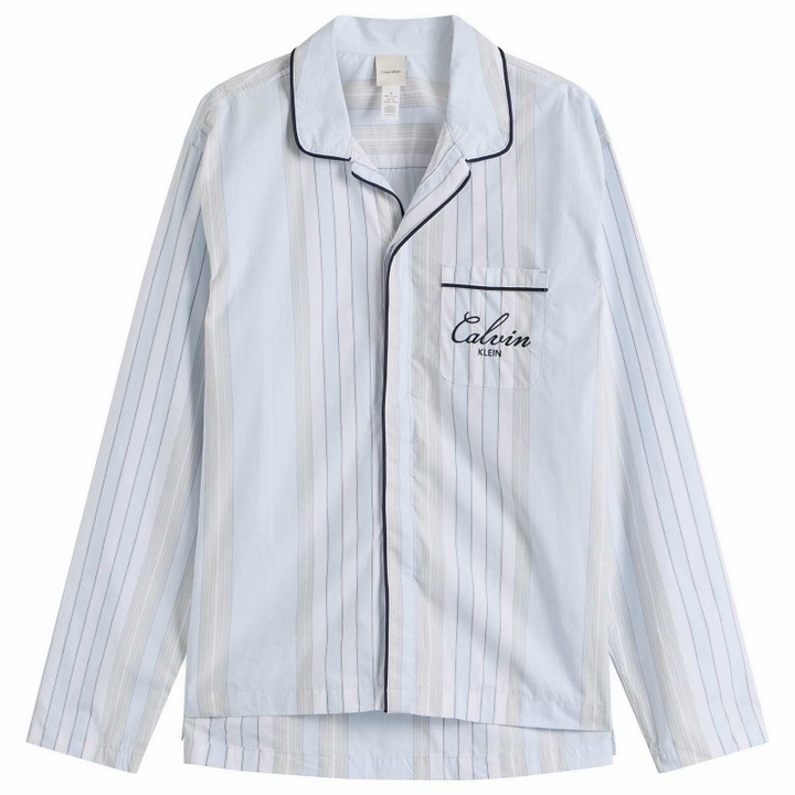 Photo: Calvin Klein Men's Poplin Script Button Down Pyjama Top in Crest Stripe/Ice Castle