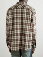 CELINE - Logo-Embroidered Checked Wool-Flannel Shirt - Neutrals