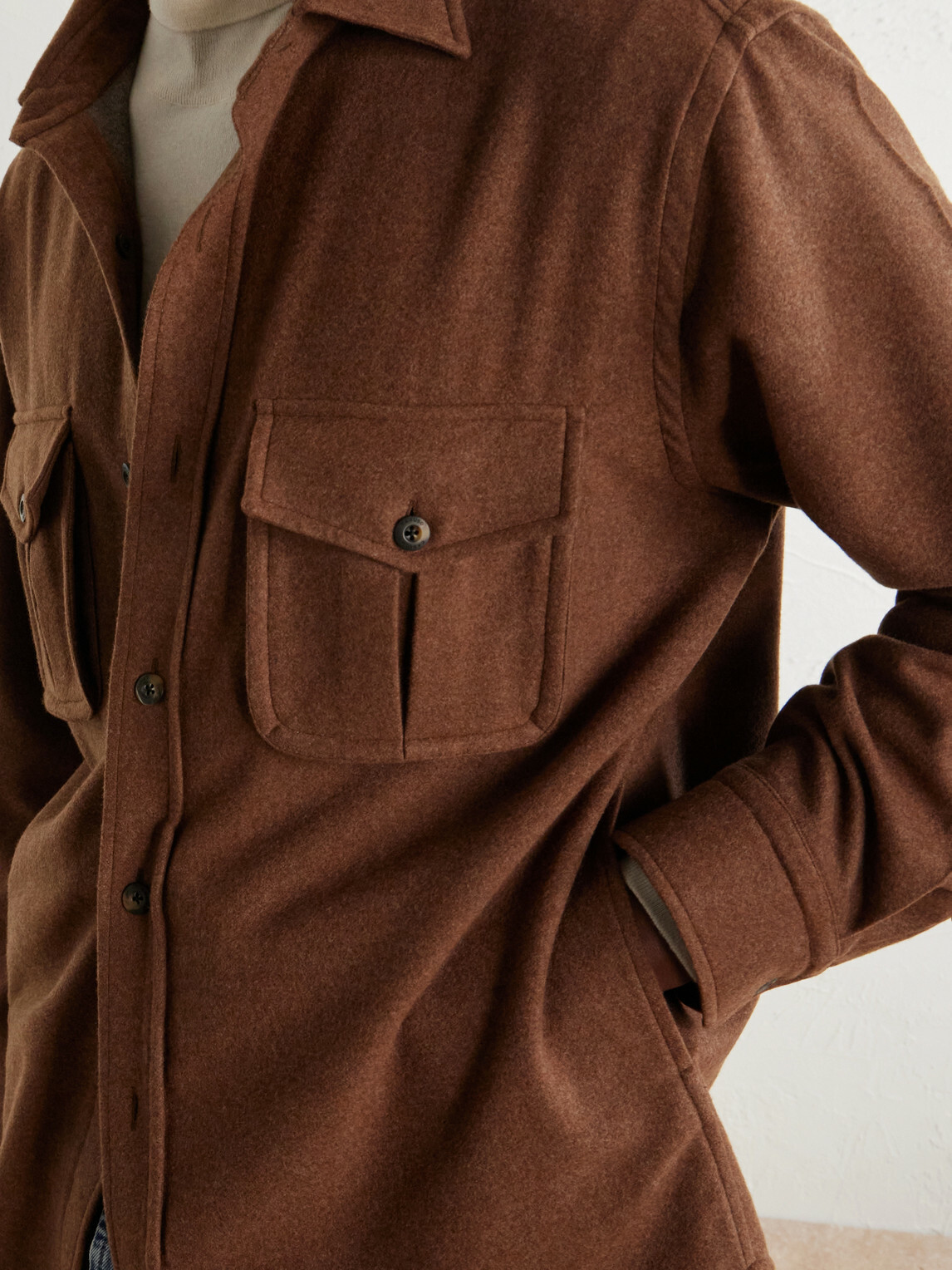 Caruso - Houndstooth Brushed Wool Overshirt - Neutrals